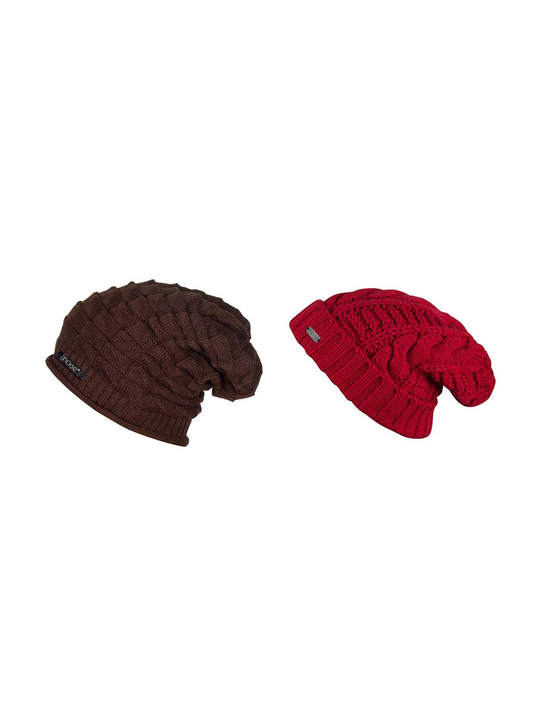 Buy NOISE Unisex Brown & Red Solid Beanie - Caps for Unisex
