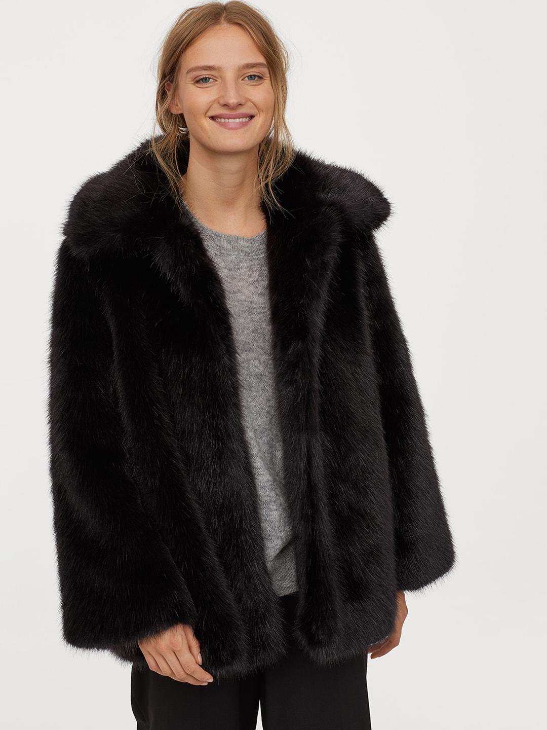 Buy H&M Women Black Faux Fur Jacket Jackets for Women 10909120
