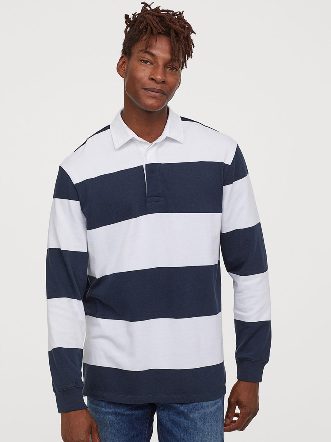 Buy HM Men Navy White Striped Cotton Rugby Shirt Tshirts for Men
