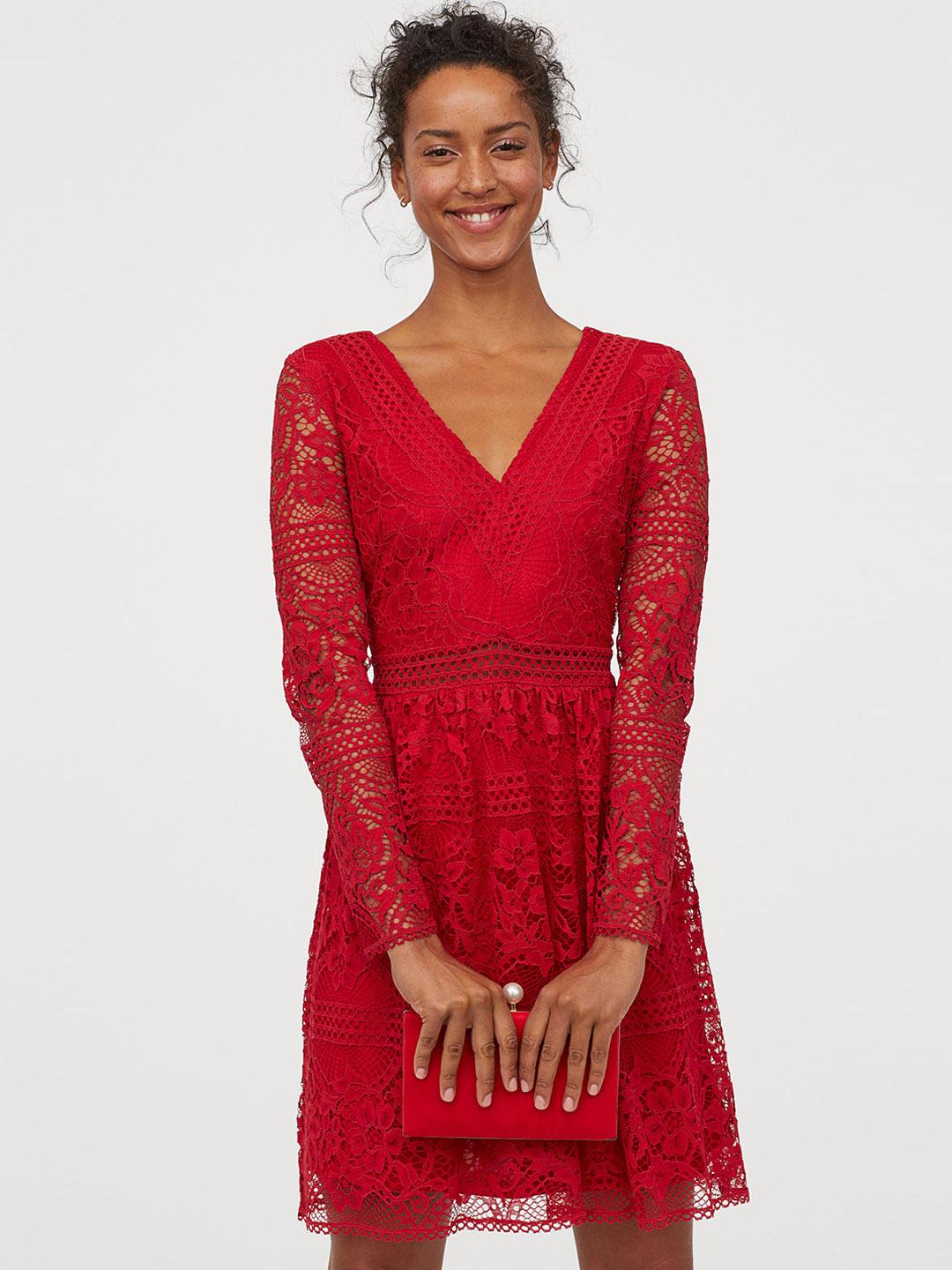 open lace back dress Red Off-Shoulder Formal Dress with Dot Lace Overskirt main image 1