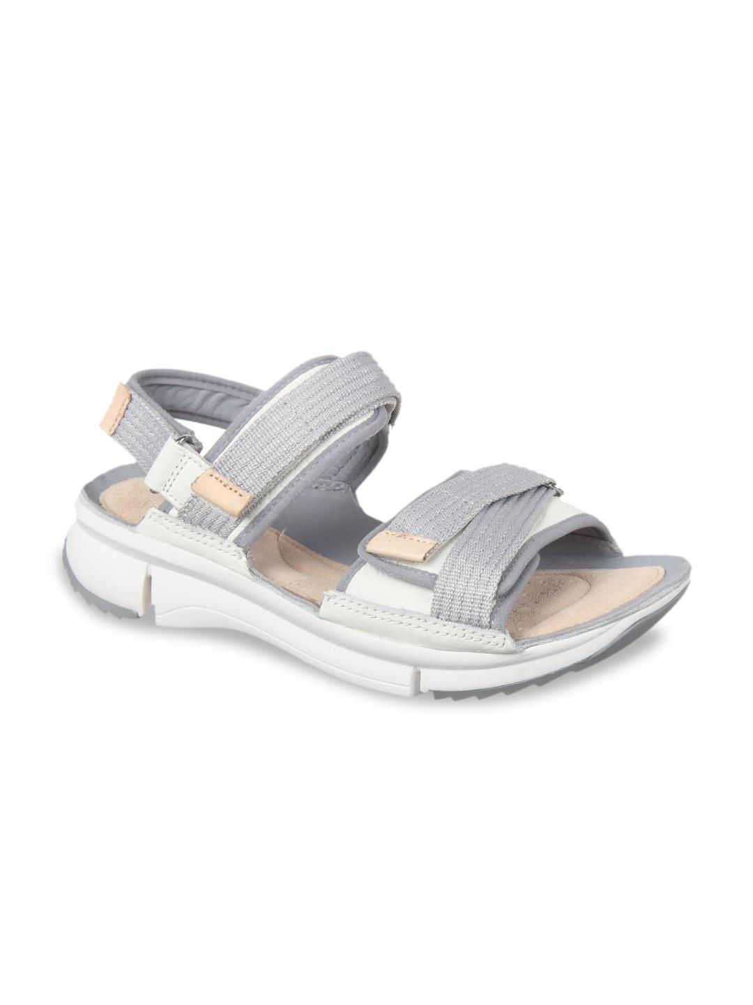 Buy Clarks Women Grey White Solid Leather Sports Sandals