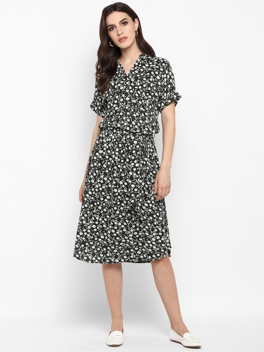 Buy MIAMINX Women Olive Green Floral Printed Shirt Dress Dresses