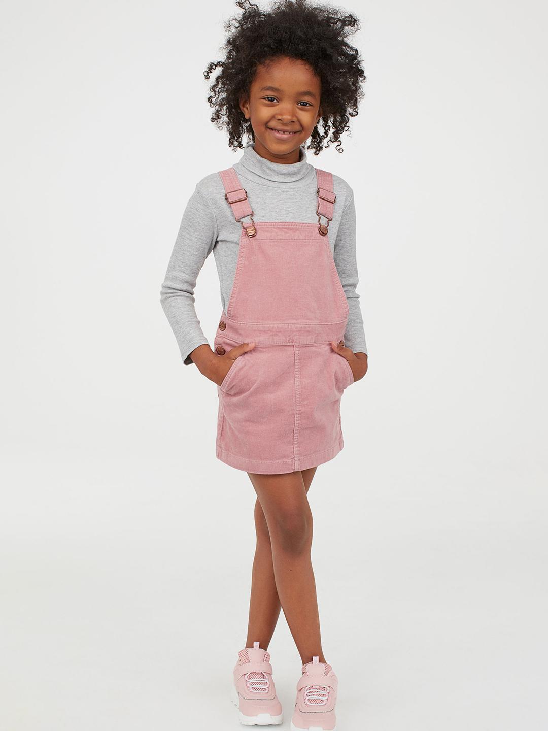 Buy H&M Girls Pink Solid Corduroy Dungaree Dress Dungarees for