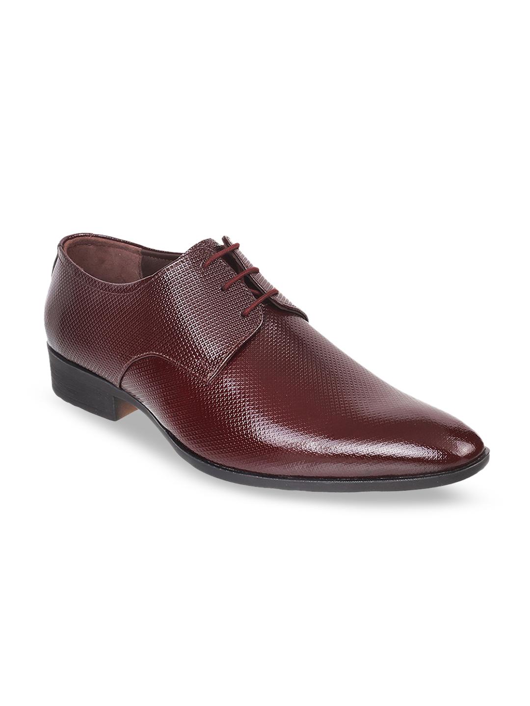 Buy Metro Men Maroon Textured Leather Formal Derbys Formal Shoes
