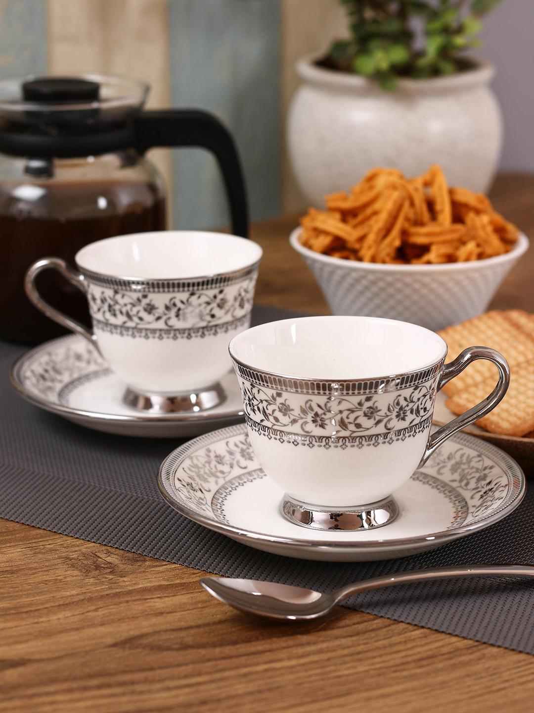 Buy CLAY CRAFT GEORGIAN White Silver-Toned 12 Pieces Bone China