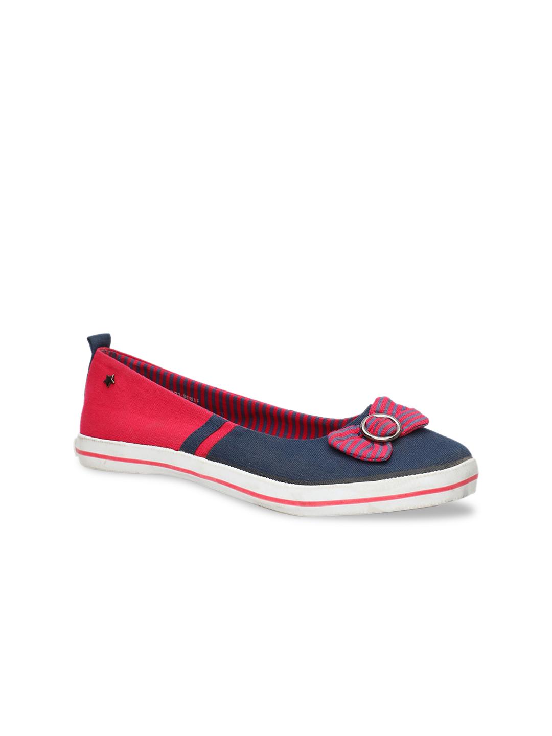 Buy Bata Women Blue Red Colourblocked Fabric Ballerinas