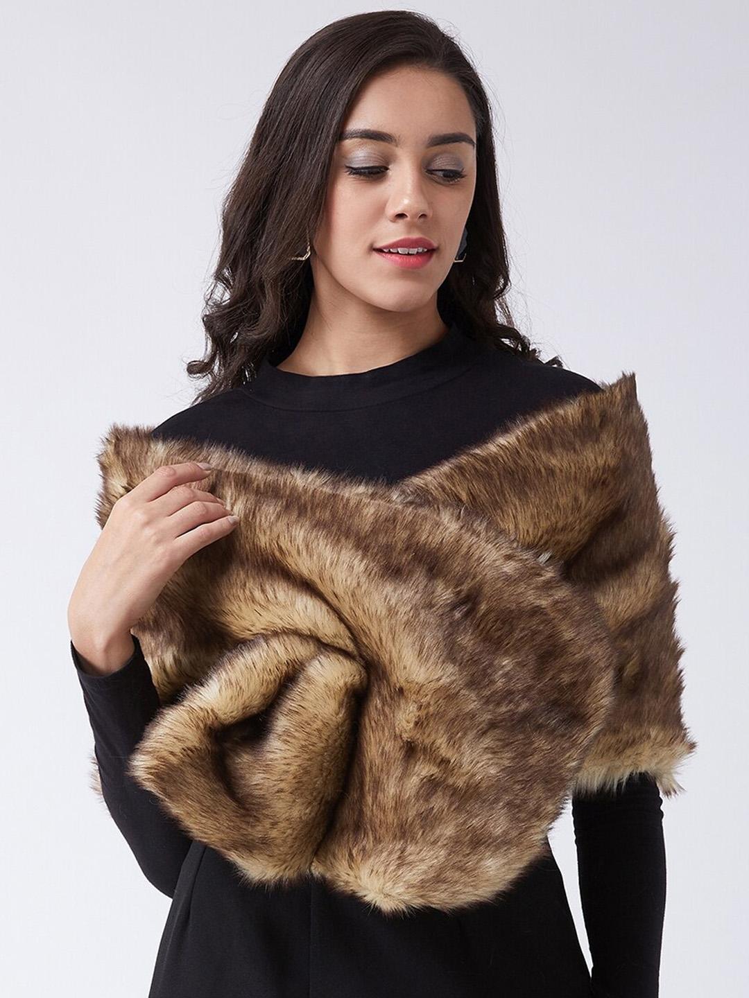 Buy InWeave Women Beige Solid Faux Fur Acrylic Shawl Shawl for