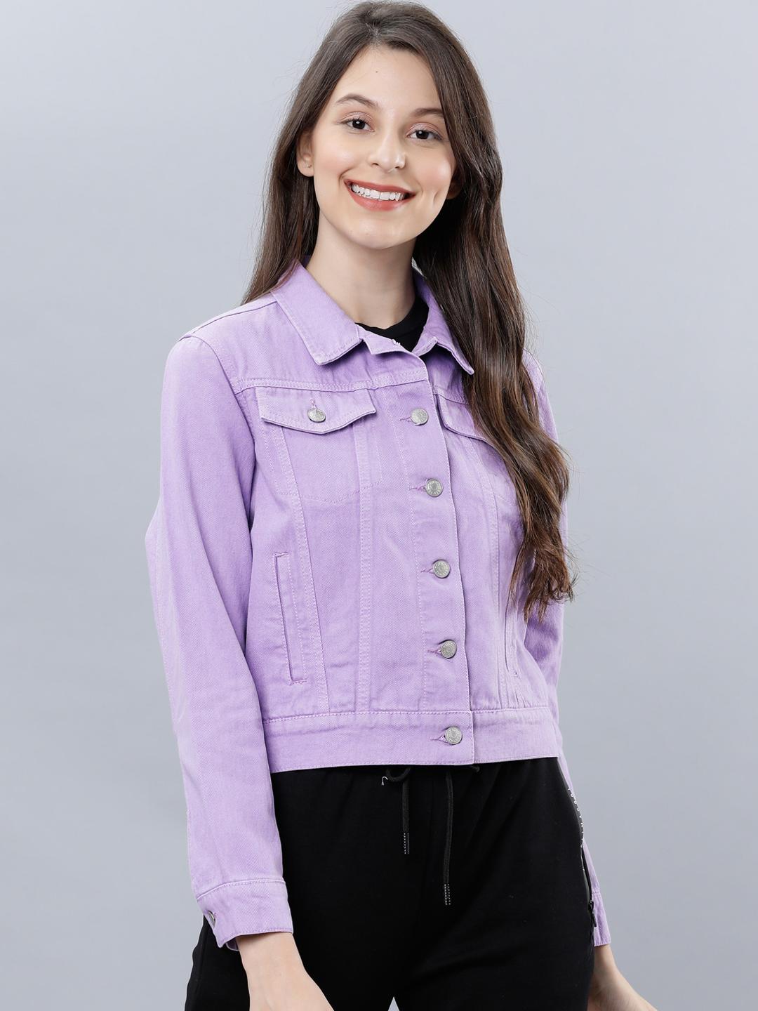 Buy Tokyo Talkies Women Purple Solid Denim Jacket - Jackets for