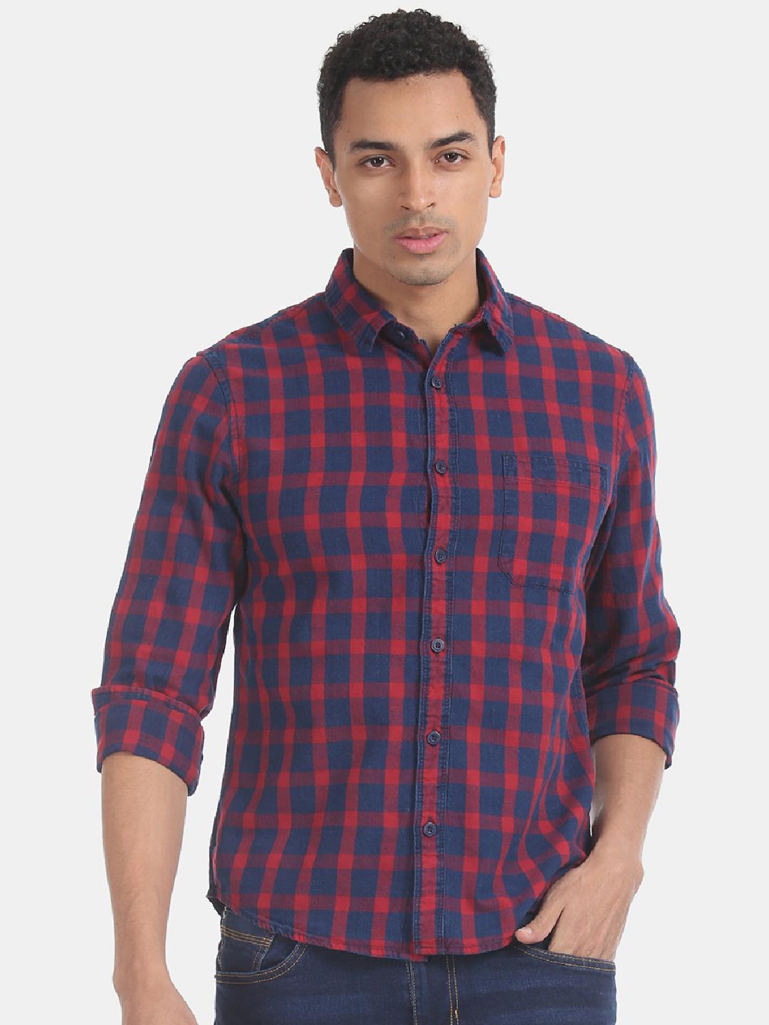 Buy Cherokee Men Red & Navy Blue Regular Fit Checked Casual ...
