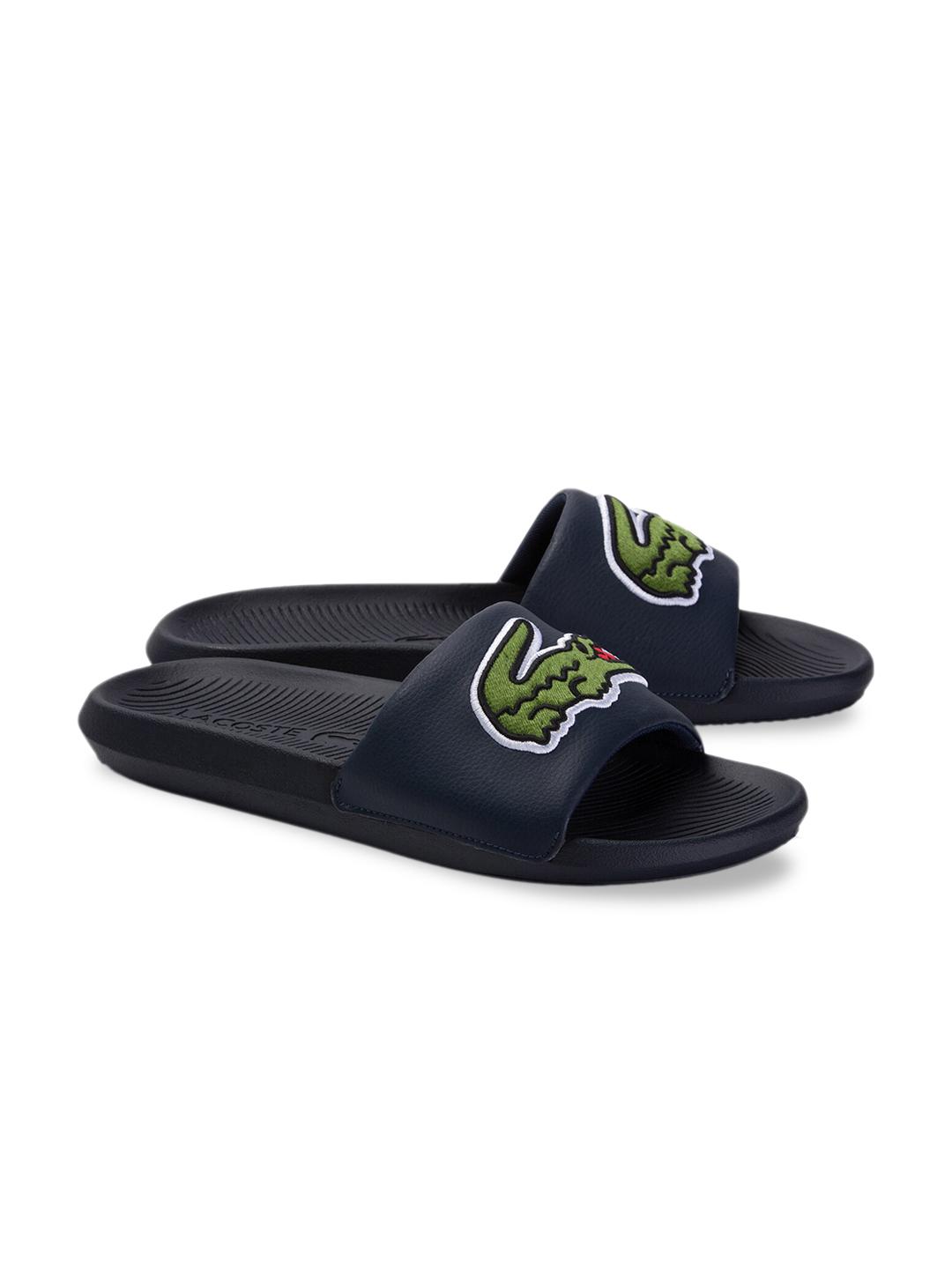Lacoste Men Navy Blue Green Printed Sliders