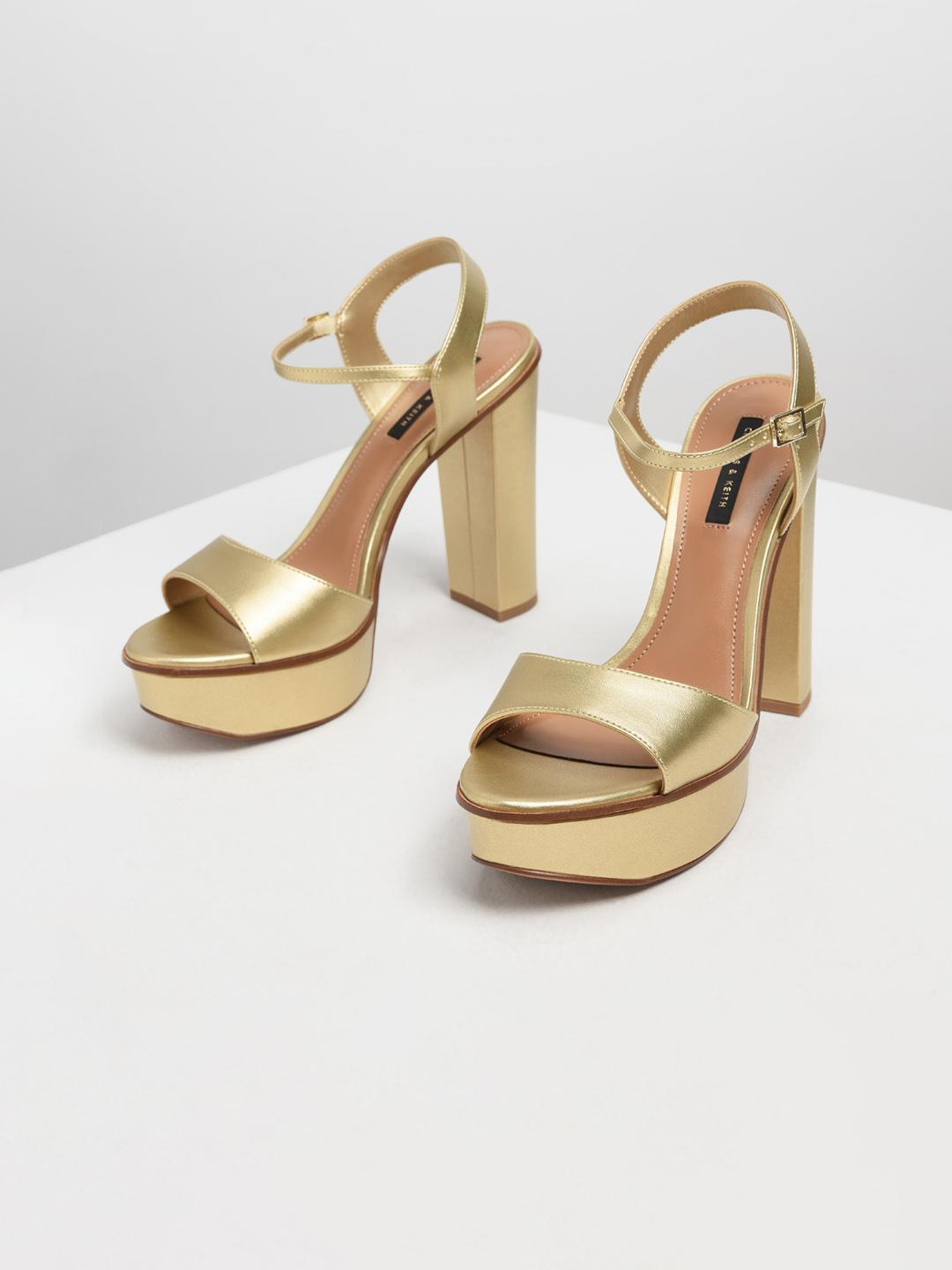 Buy CHARLES KEITH Women Gold-Toned Solid Platform Heels