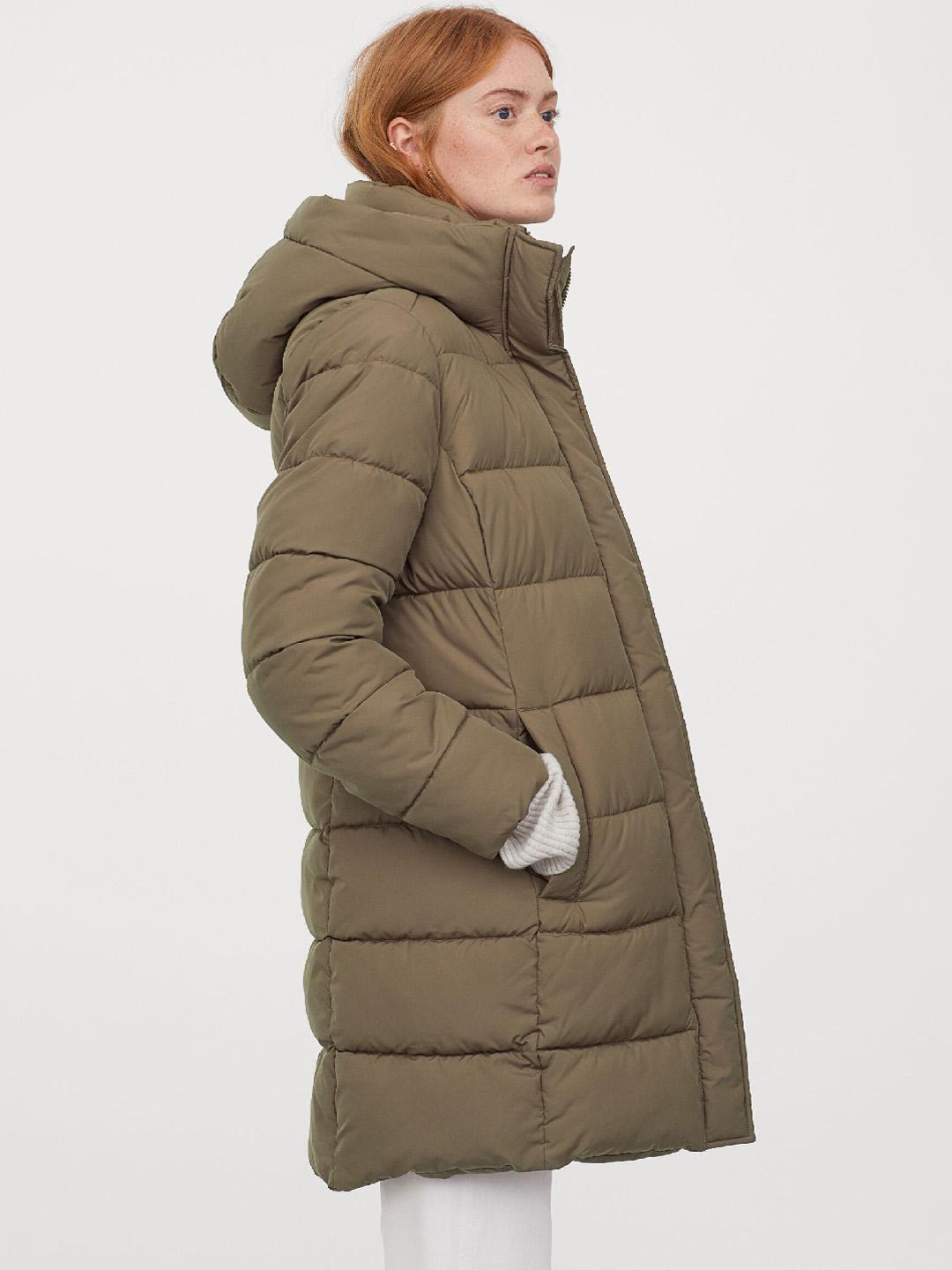 Buy H&M Women Olive Green Hooded Puffer Jacket Jackets for Women