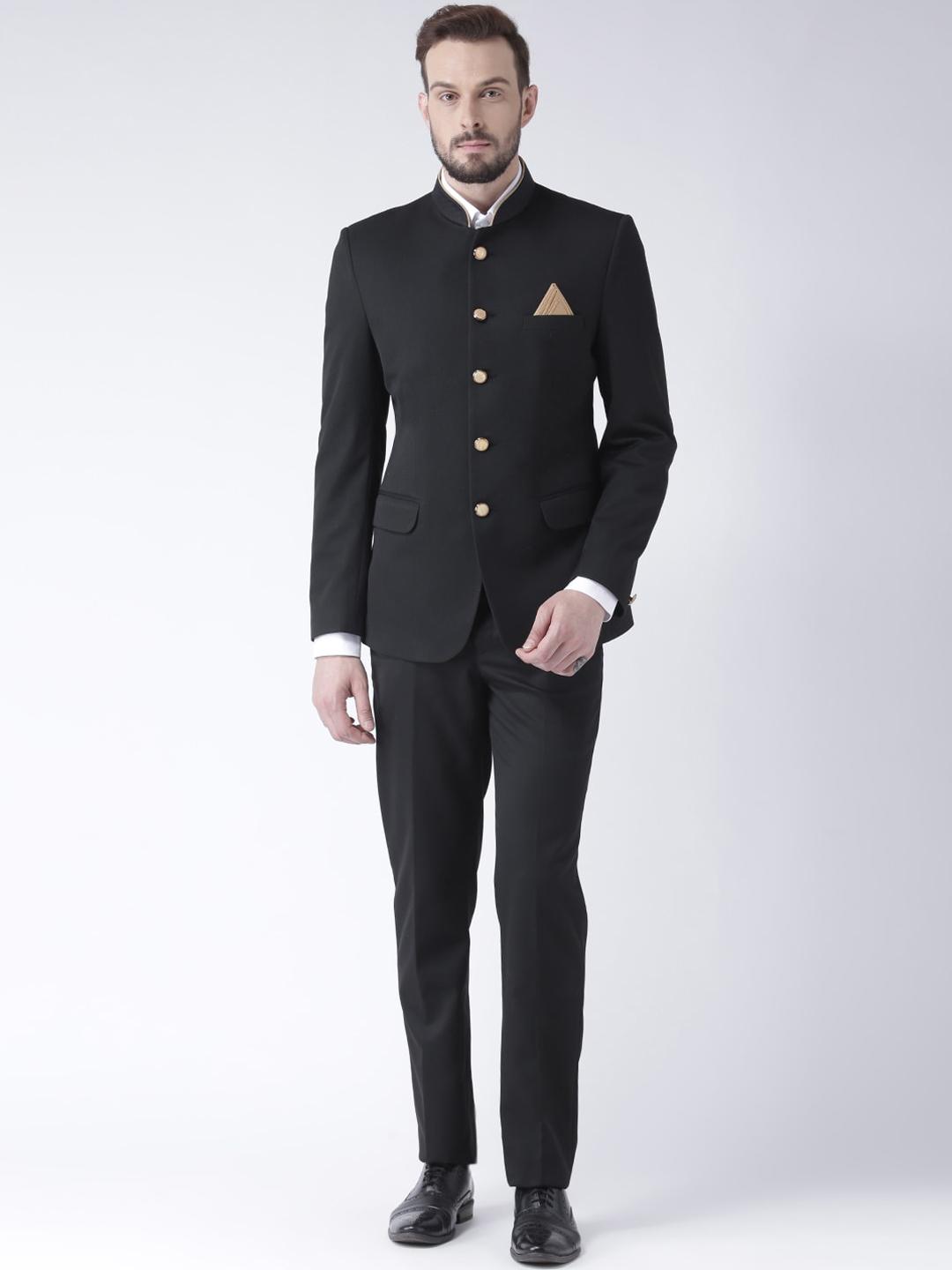 Buy Hangup Men Black Solid Bandhgala Formal Suit - Myntra