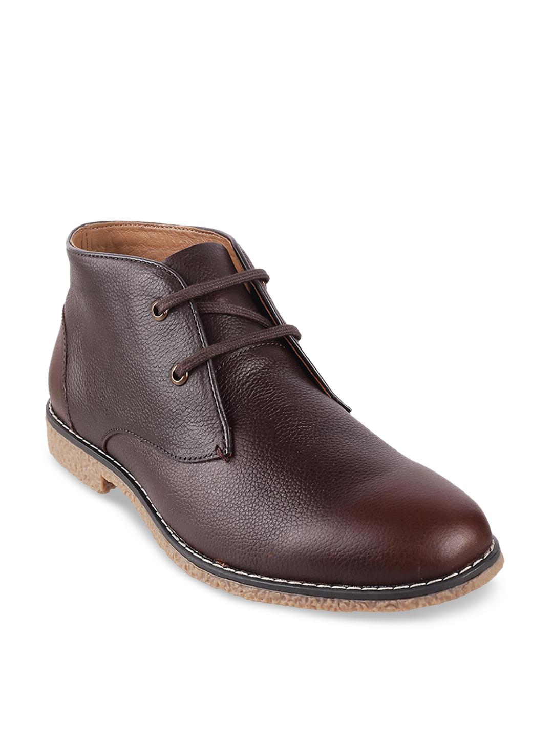 Metro Men Brown Solid Mid Top Leather Derbys - Image 1