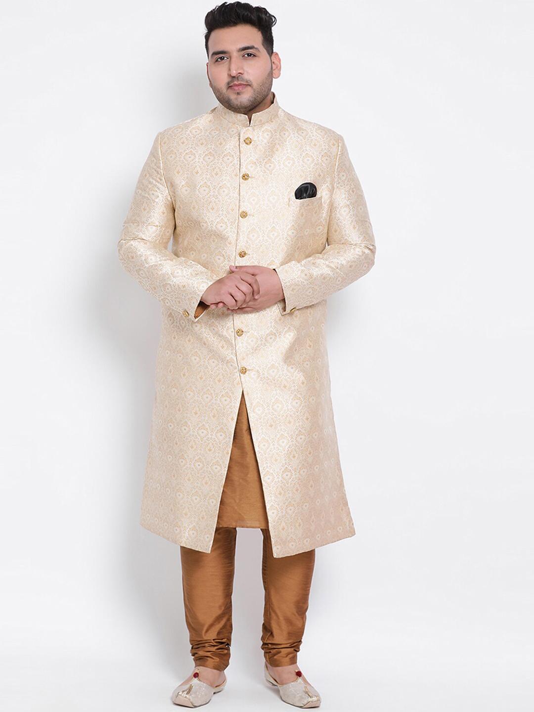 Buy Hangup Men Plus Size Beige White Printed Sherwani Sherwani