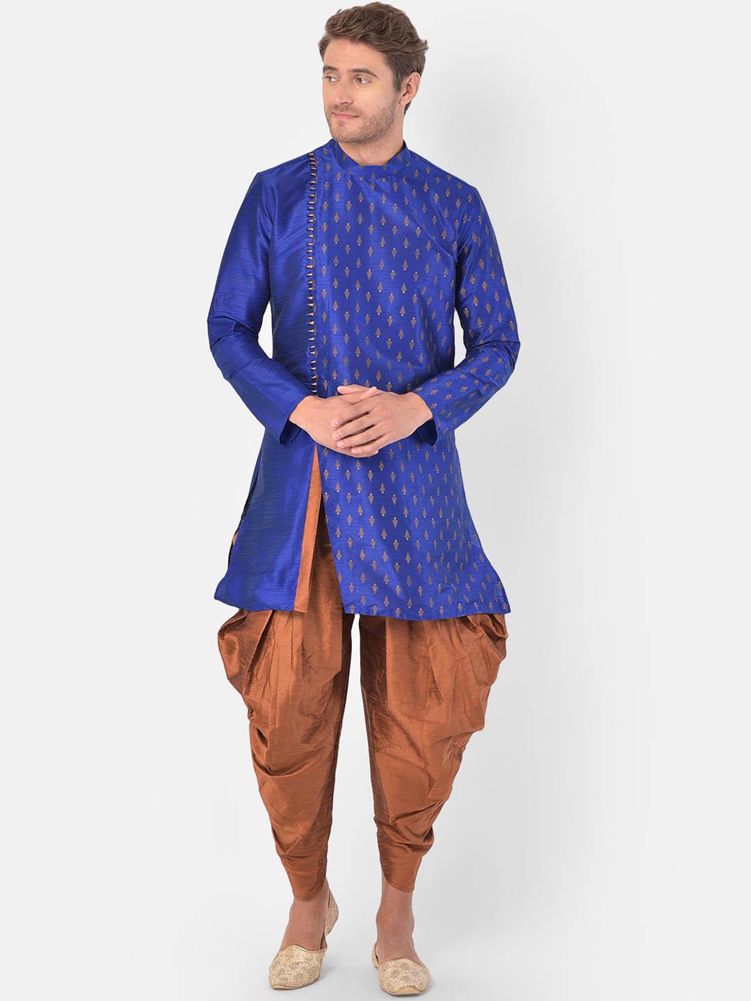 Buy DEYANN Men Blue & Brown Woven Design Kurta with Patiala
