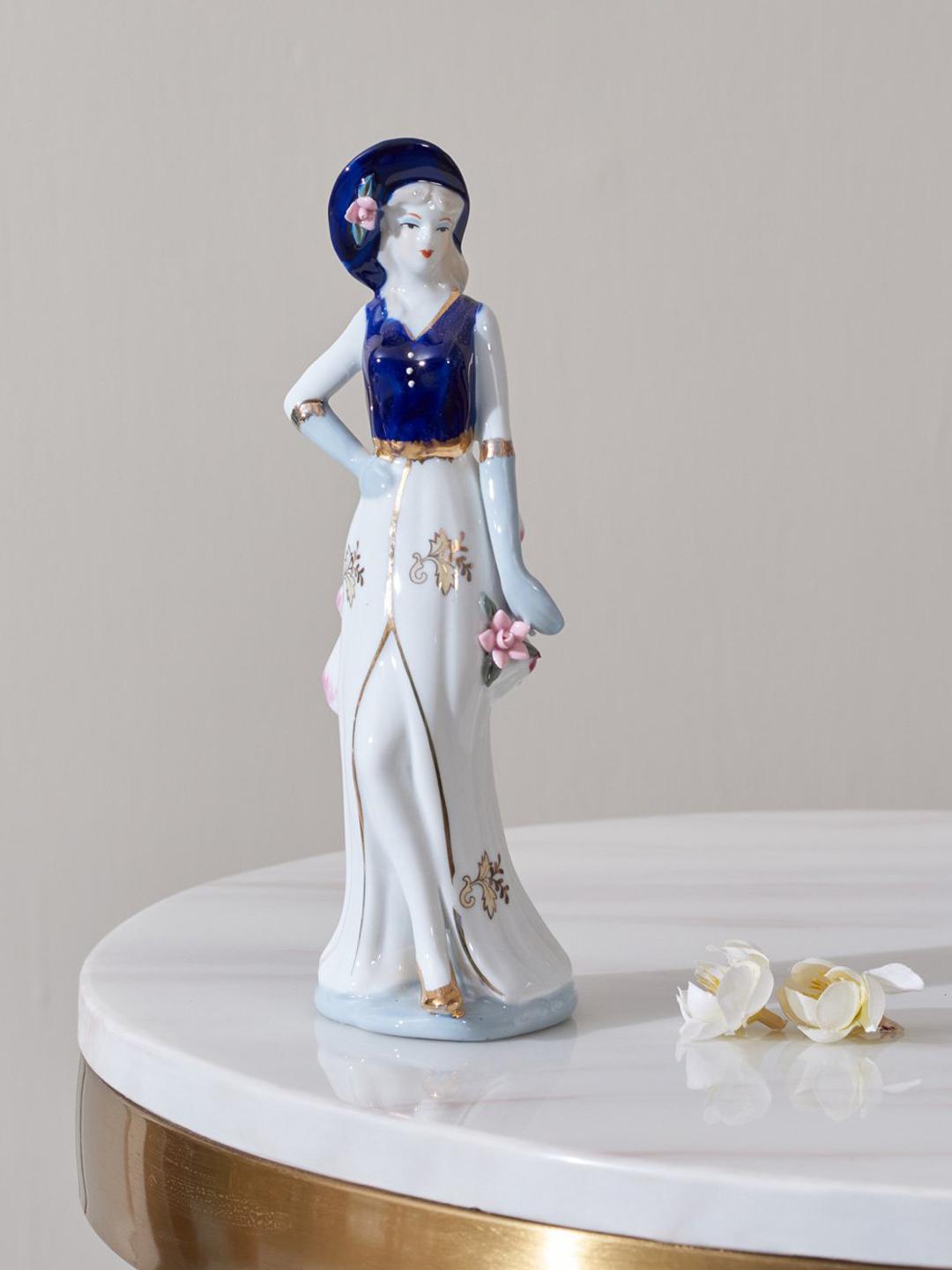 Buy THEDECORKART White & Blue Hand-Painted Victorian Lady Fine