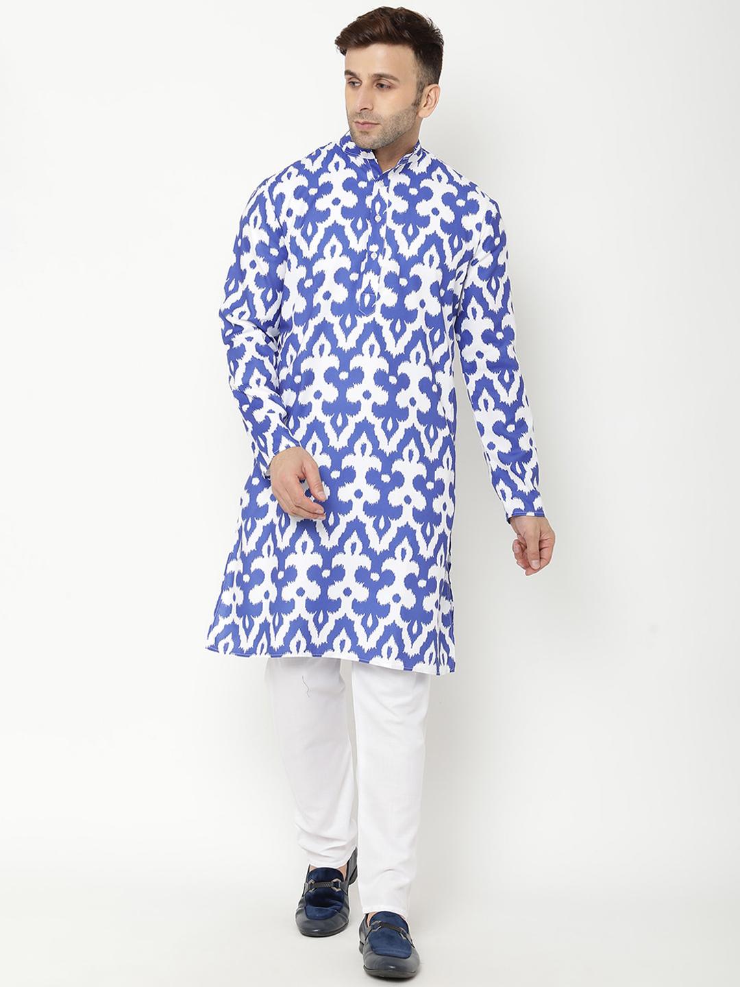 Buy Hangup Men Blue Ethnic Motifs Printed Kurta with Pyjamas ...