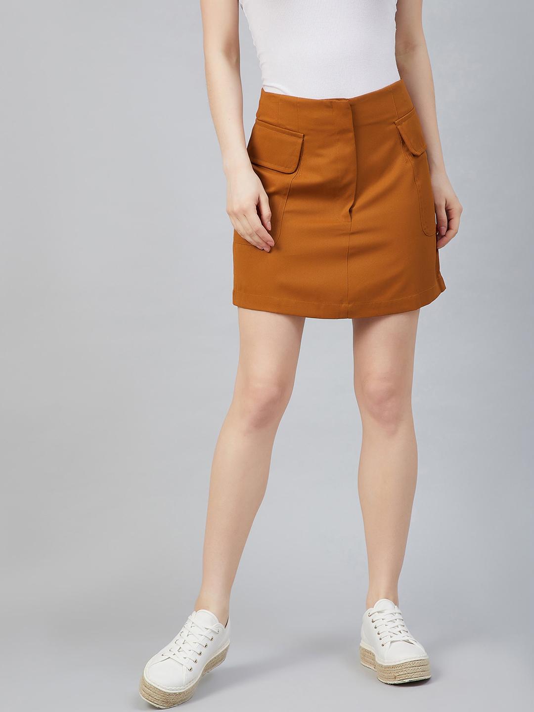 Buy Marie Claire Women Tan Brown Solid Straight Mini Skirt