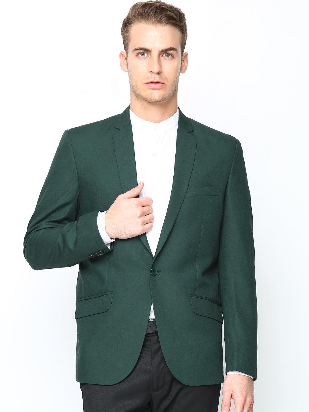 Buy Success Men Dark Green Single-Breasted Slim Fit Blazer