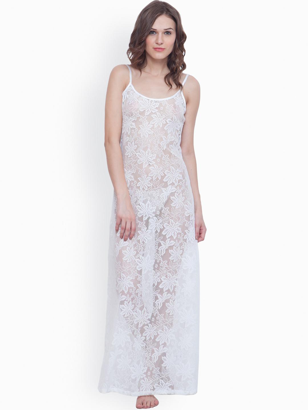 Buy FabAlley White Lace Sheer Maxi Night Gown SLP00073D - Nightdress for  Women 848729 | Myntra