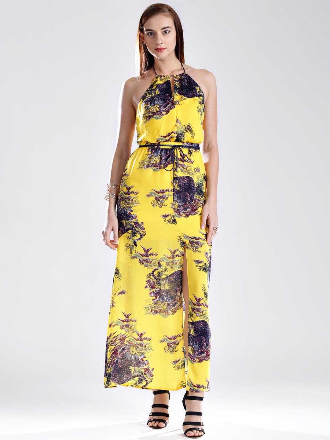 Buy GUESS Yellow Printed Maxi Dress - Dresses for Women 886142 | Myntra