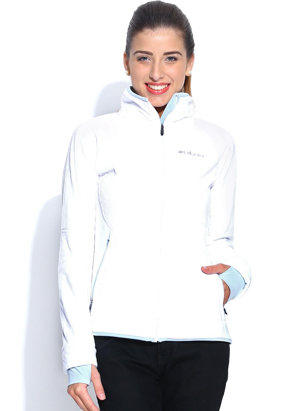 Buy Columbia White Pearl Plush Jacket with Thumbhole Detail