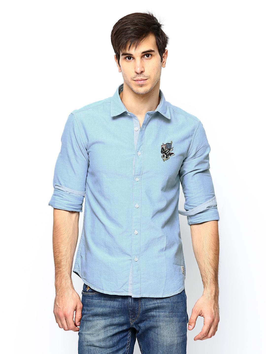 Buy Ed Hardy Men Light Blue Casual Shirt - Shirts for Men 428915 | Myntra