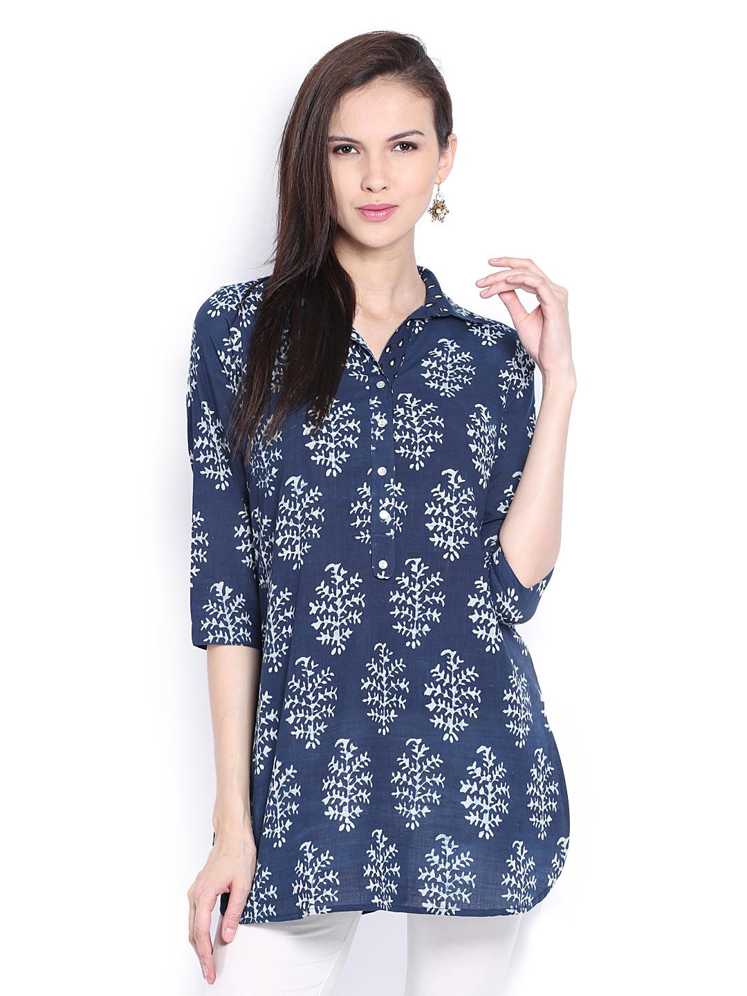 Buy Fabindia Women Indigo Blue Printed Kurti Kurtis for Women