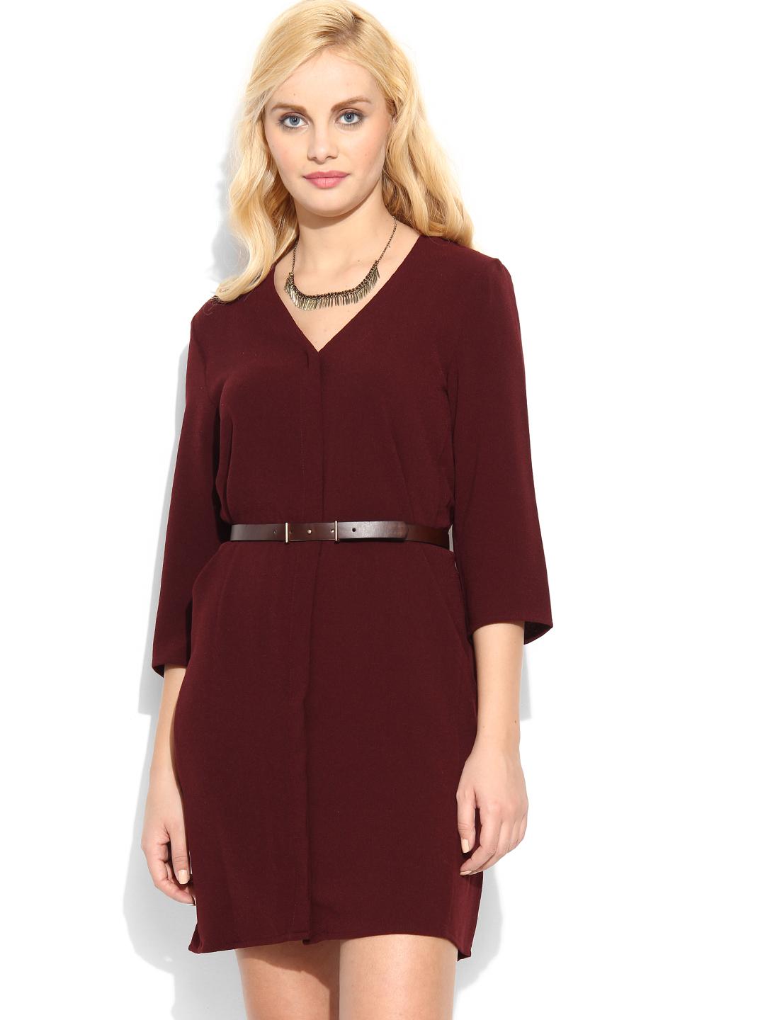 Buy MANGO Burgundy Robe Rainbow Shift Dress - Dresses for Women 562032 |  Myntra