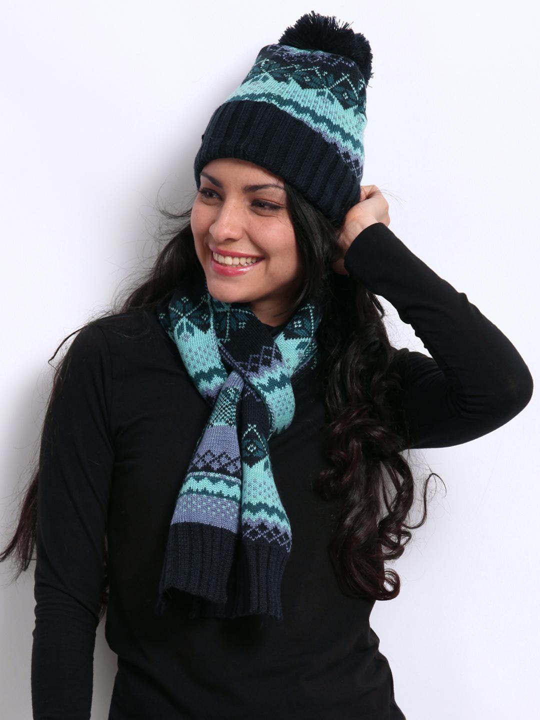 Buy Merrell Women Blue Muffler Beanie Cap Set Mufflers for