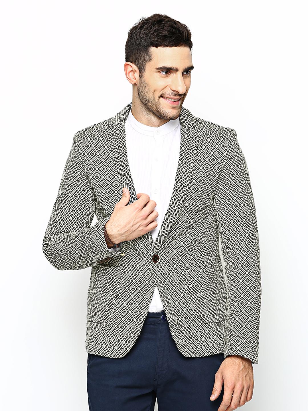 Buy Success Men Black White Slim Fit Printed Blazer Blazers