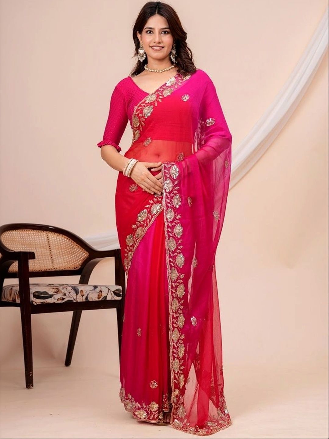 Threads By Tarang Ombre Embroidered Saree