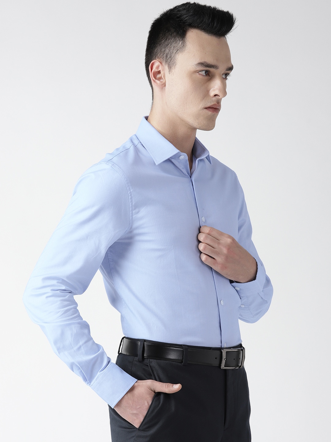 Marks & Spencer Blue Regular Fit Solid Formal Shirt