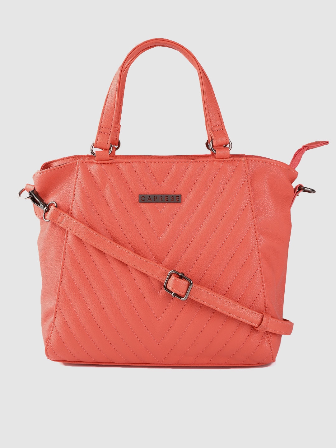 Caprese Coral Pink Quilted Handheld Bag