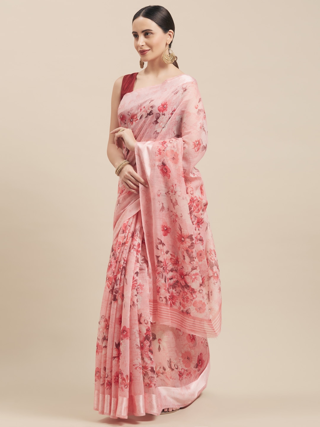 Vaamsi Pink Printed Cotton Blend Saree