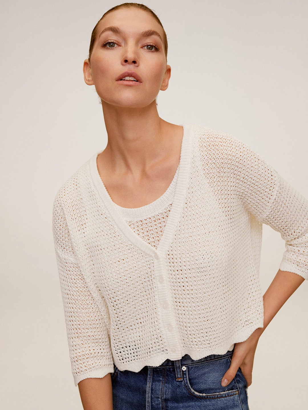 Women Off-White Crochet Cardigan