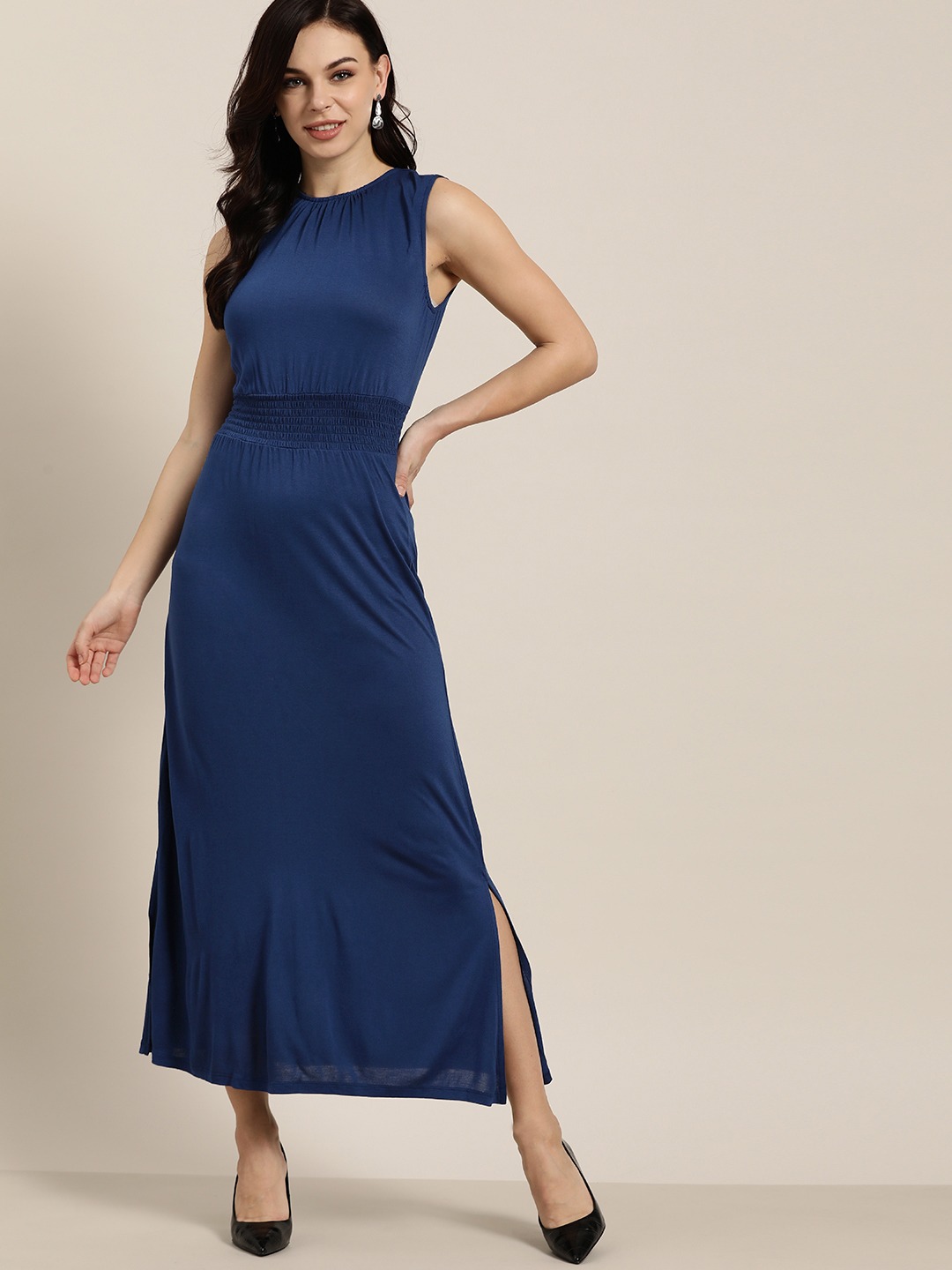all about you Women Navy Blue Solid Maxi Dress