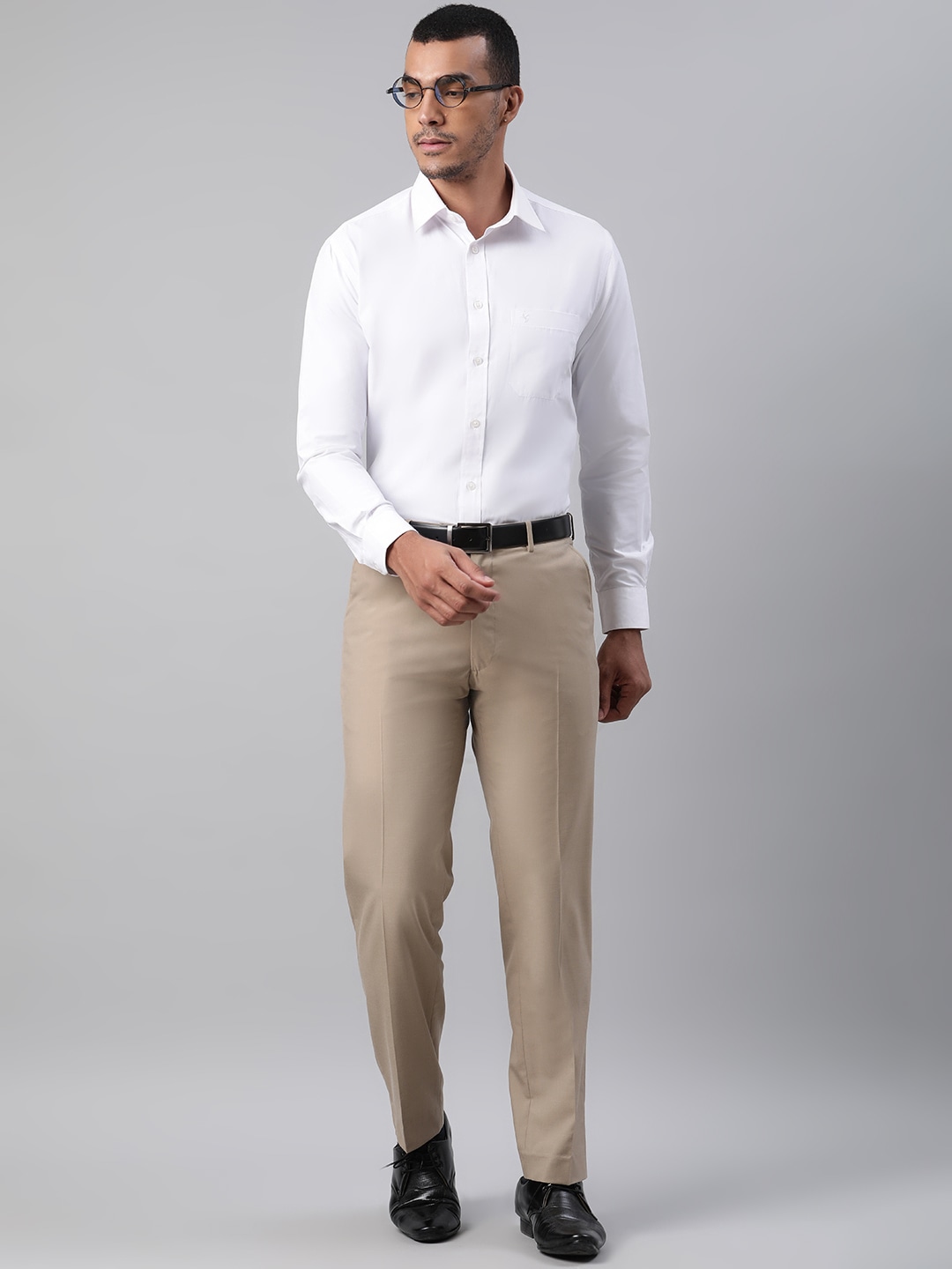 Beige Trouser White Shirt Combination