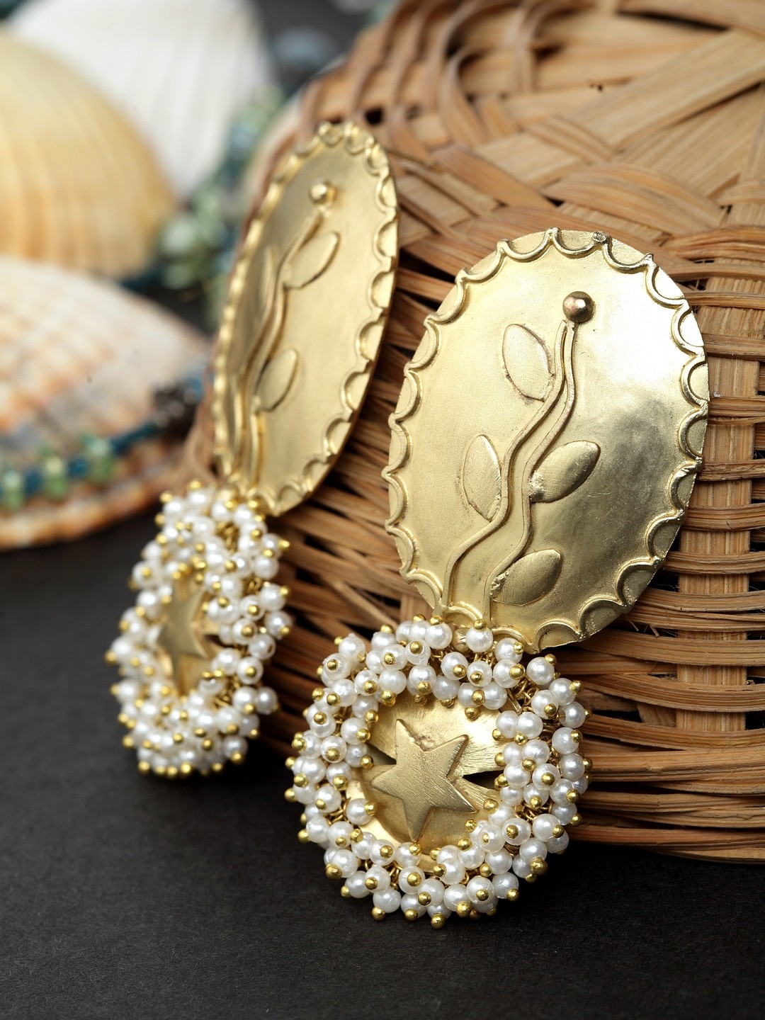 Gold-Toned Floral Drop Earrings