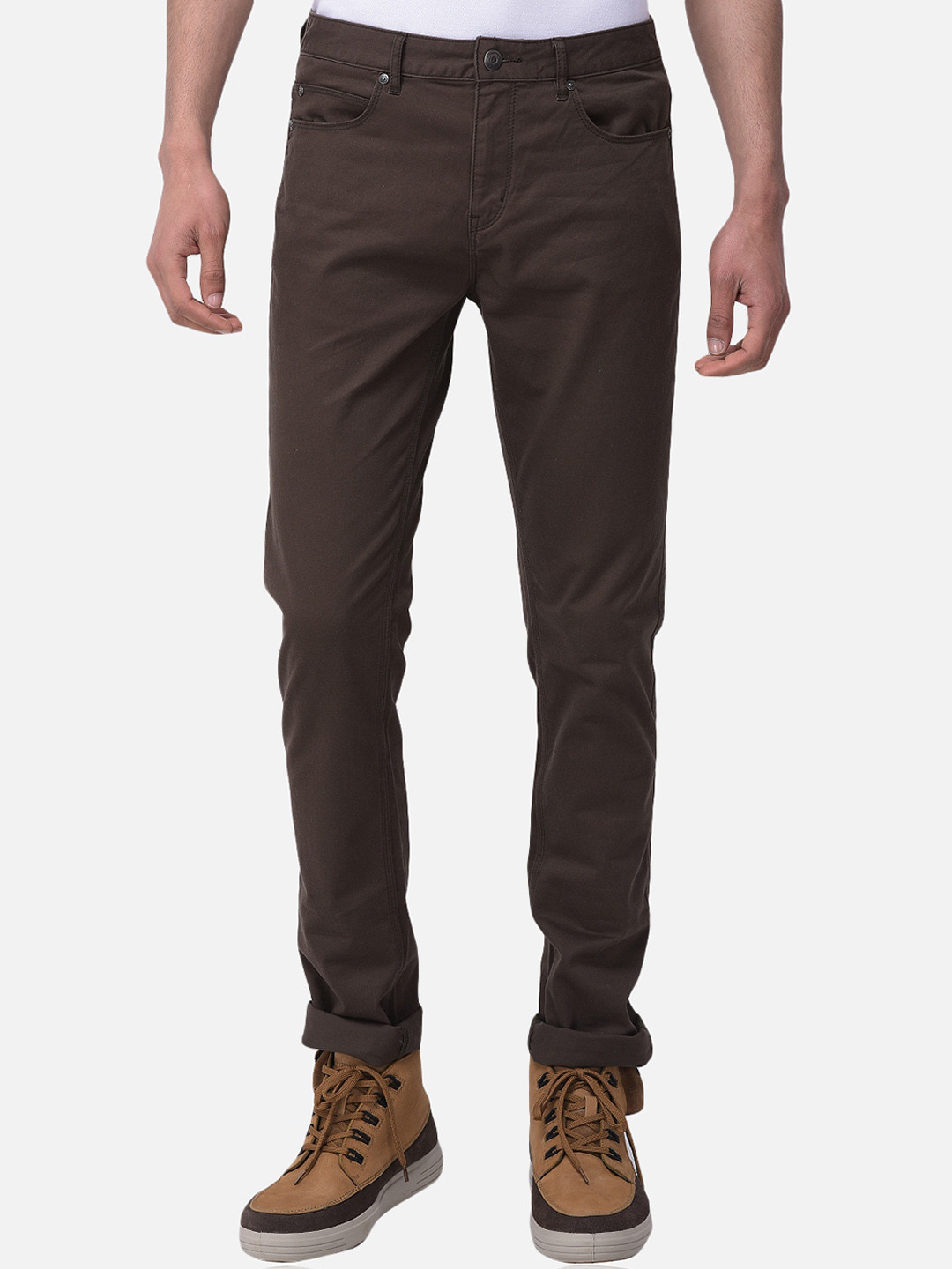 Woods Men Brown Solid Relaxed Trousers