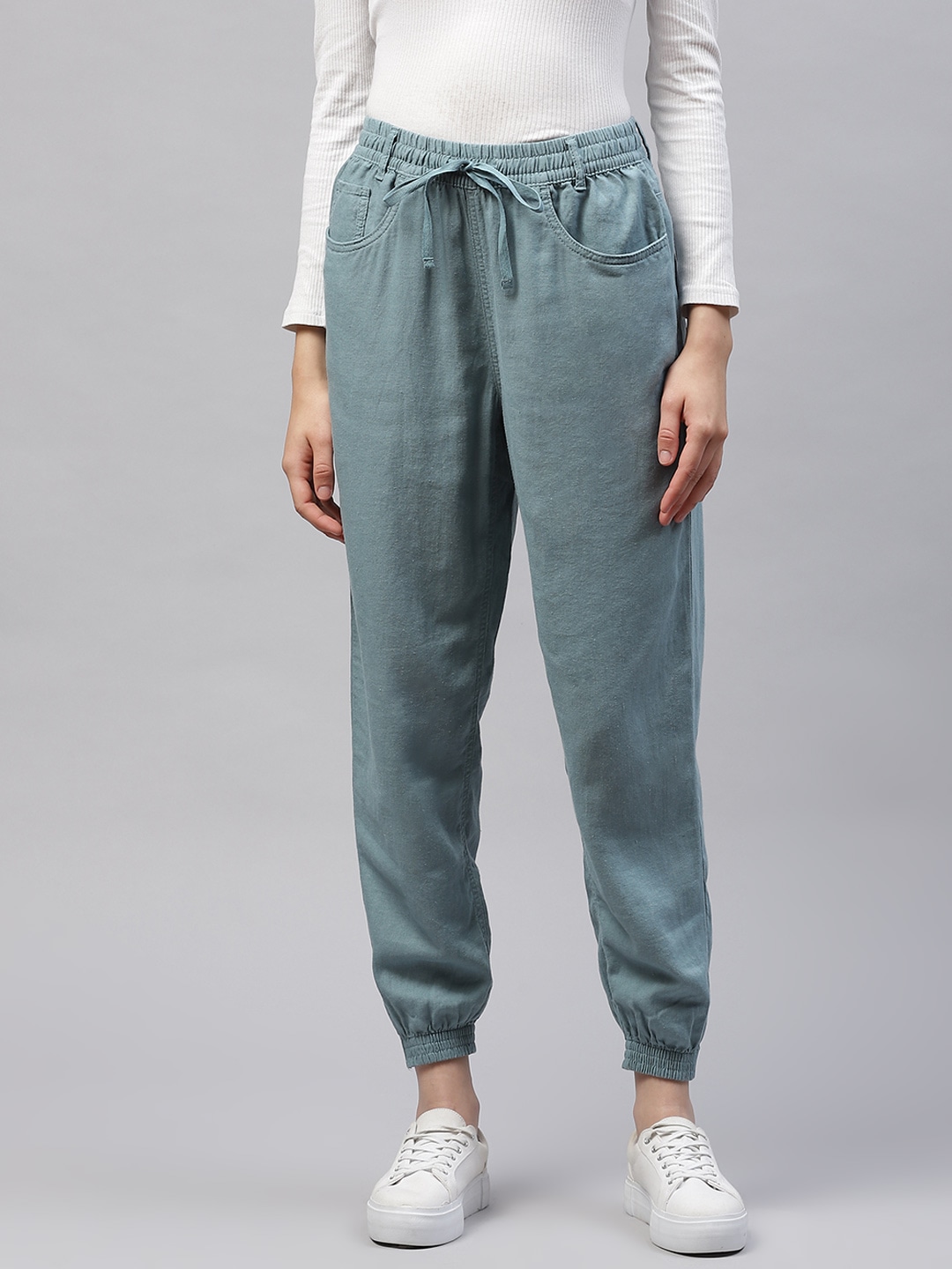 Women Blue Solid Joggers