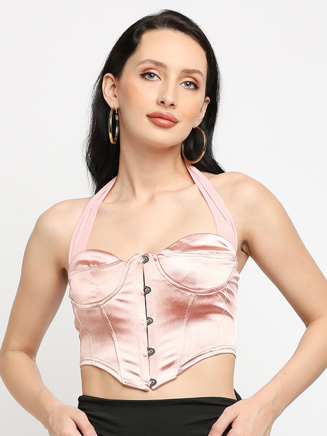 Top Fashion Products For Gen Z Women To Buy Online 9 Lykkein Pink Halter Neck Corset Bralette Crop Top