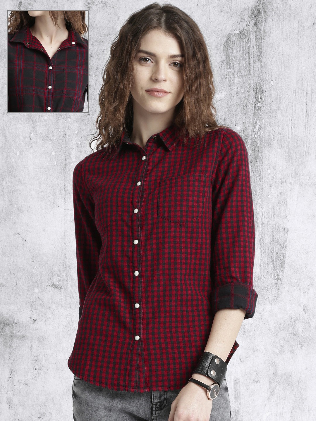 roadster women's checkered casual reversible shirt