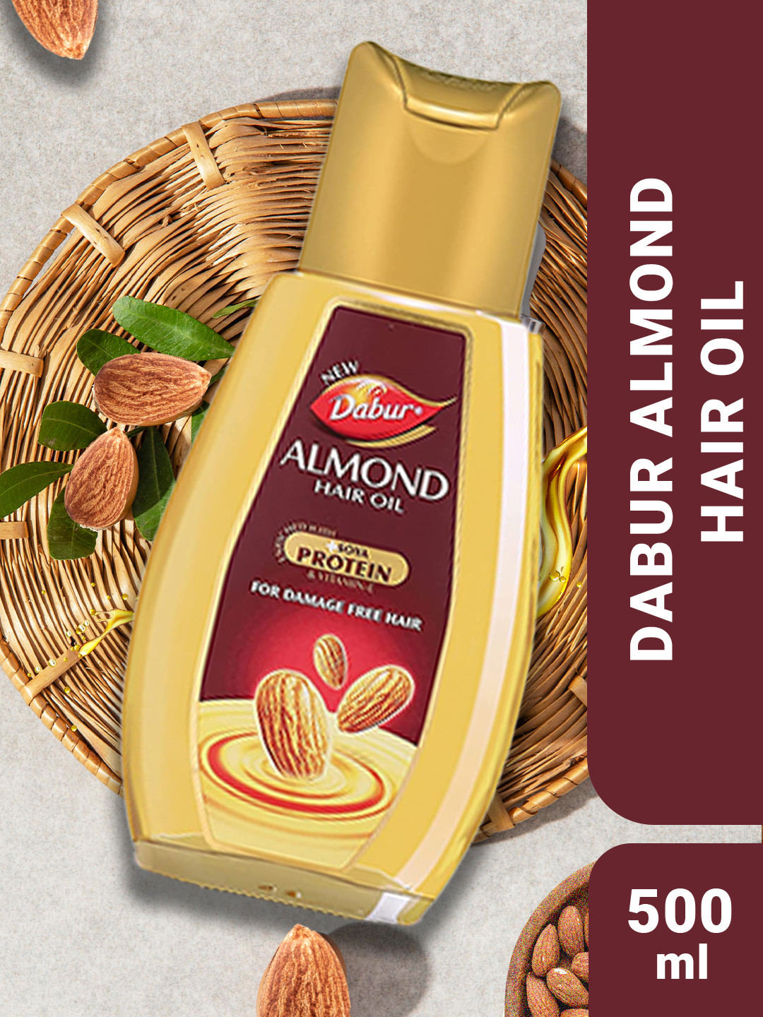 Buy Dabur Almond Hair Oil For Non Sticky Damage Free Hair With Soya Protein & Vitamin E 500ml - - Personal Care for Unisex - Image 3
