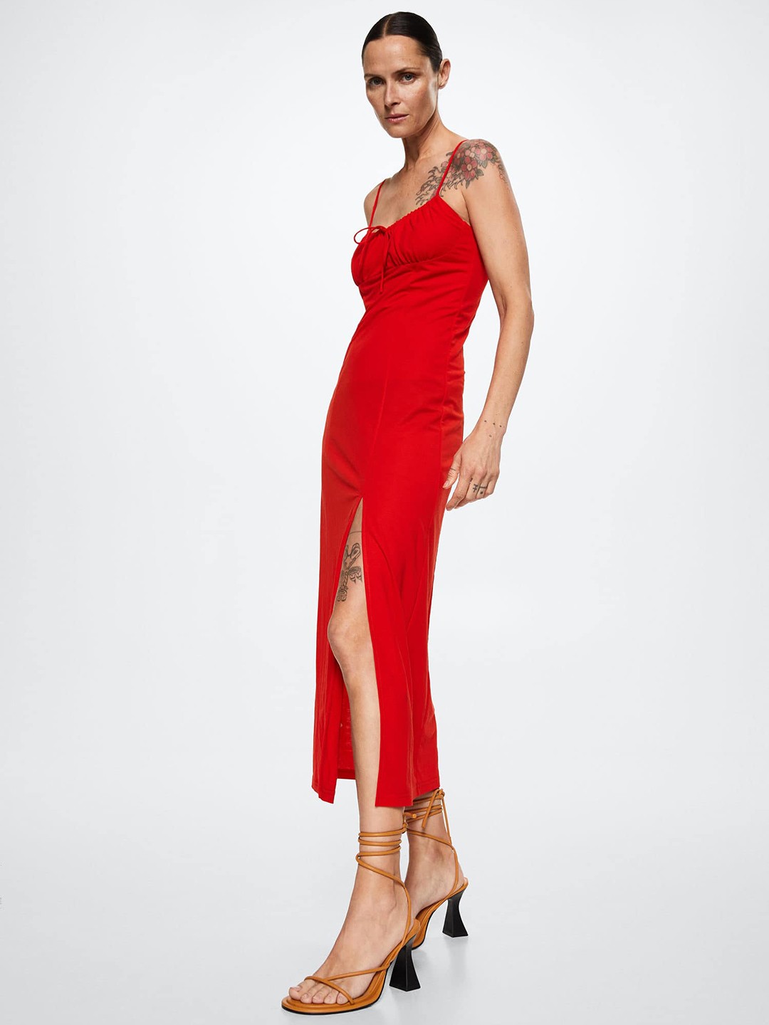 Dupes That Are Worth Buying This Festival 2022 4 Mango Red Solid Sheath Slit Midi Dress