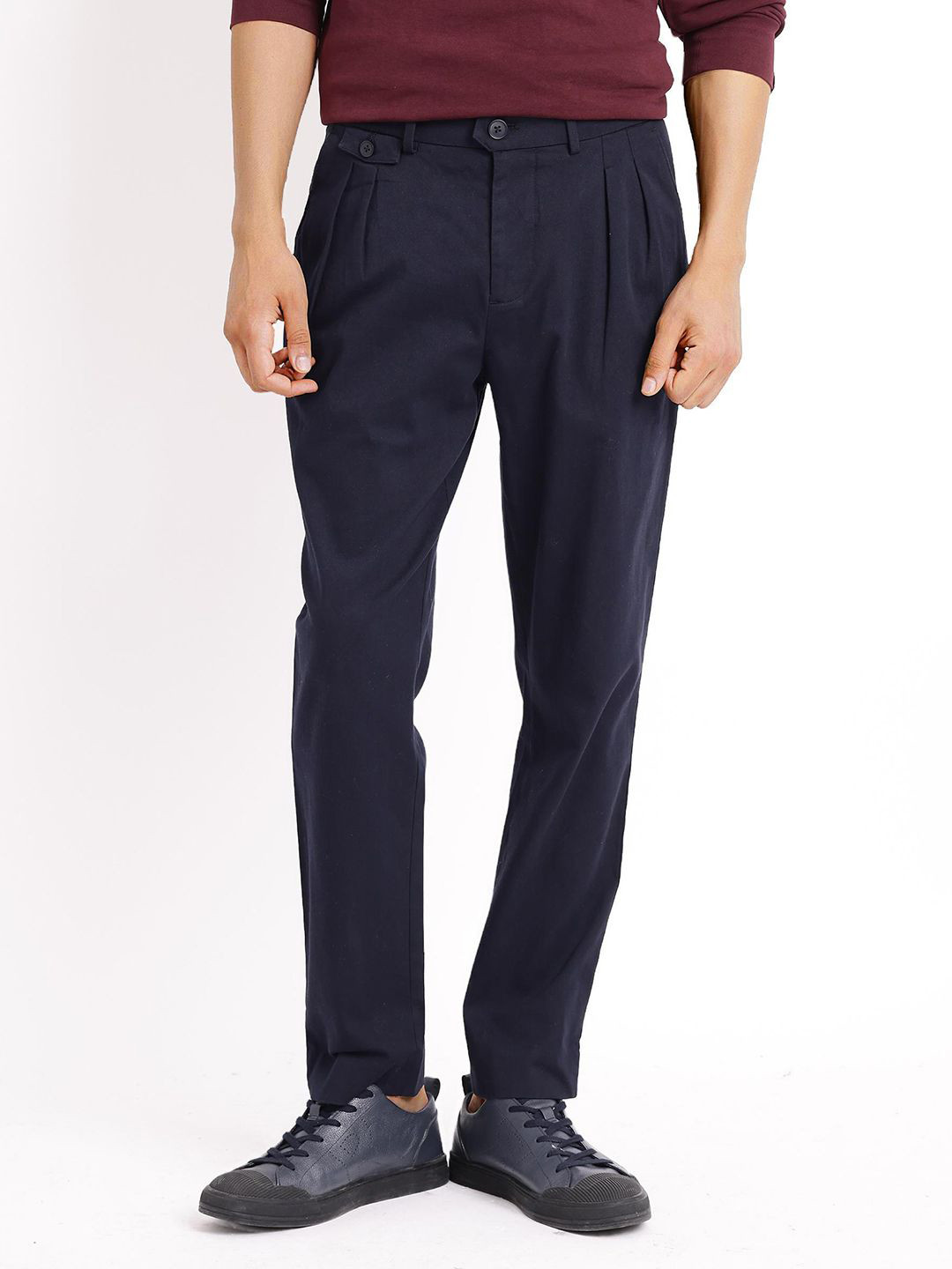 RARE RABBIT Men Navy Regular Fit Plain Trouser