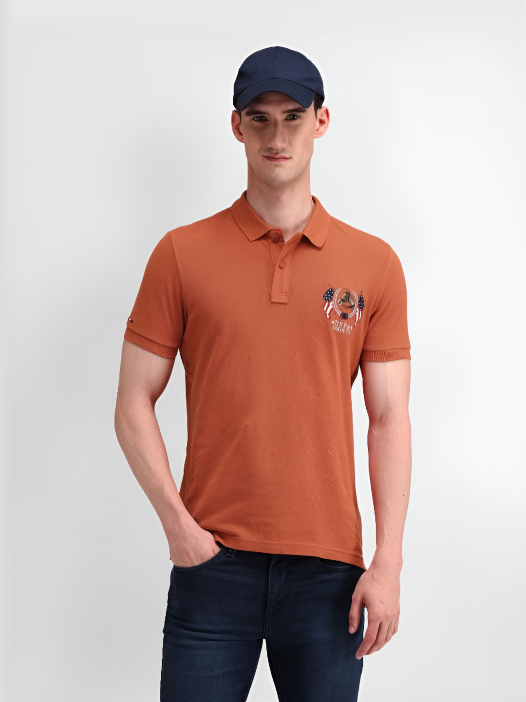 U.S. Polo Assn. Men Solid Polo Collar Cotton Slim Fit T-Shirt