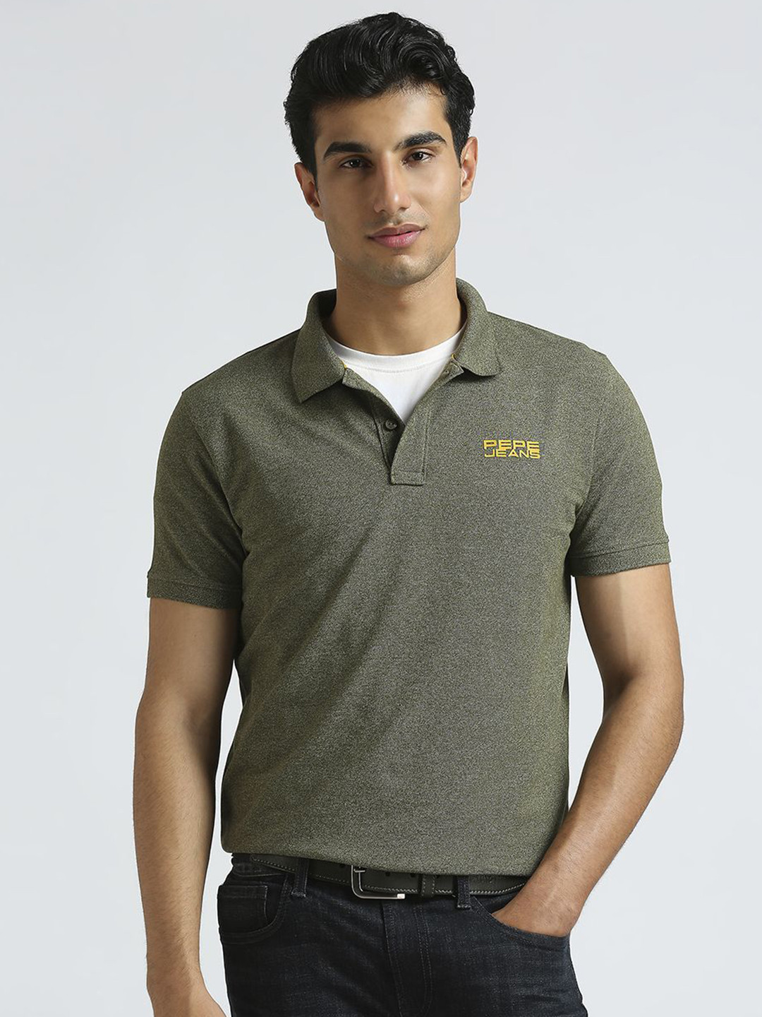 Pepe Jeans Men Solid Polo Collar Cotton T-shirt