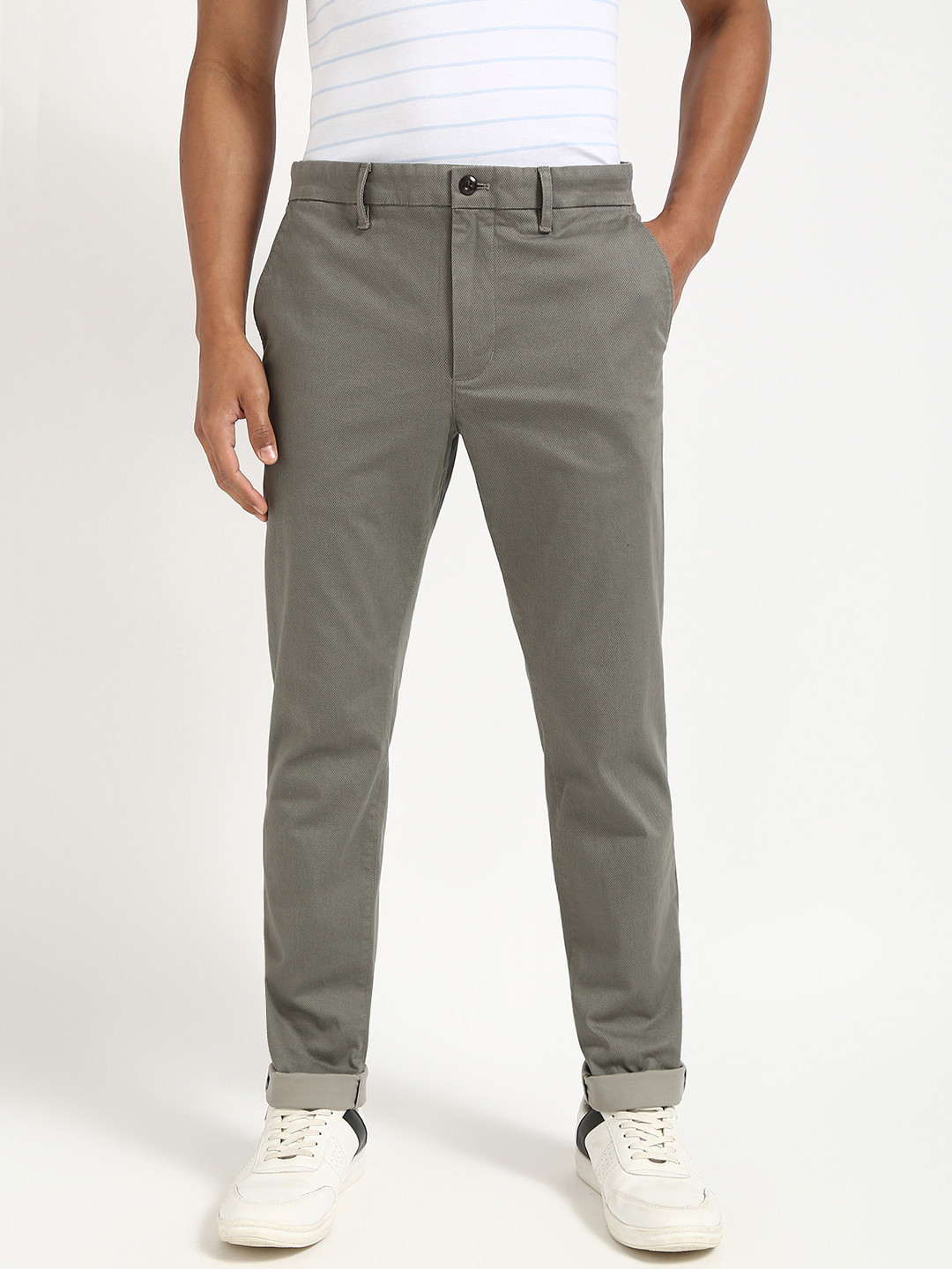 Tommy Hilfiger Men Cotton Self Design Casual Chinos Trousers